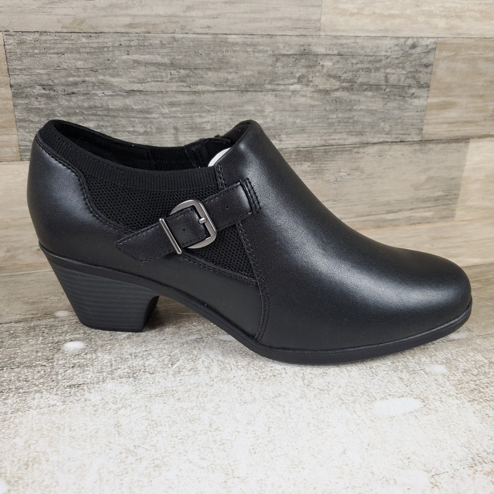 Clarks Emily 2 Darcey Womens Shoes Sz 10 W Black Leather Block Heel Side Buckle